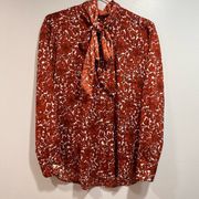 Black Label Red White Floral Blouse High Tie Neck Size Medium M