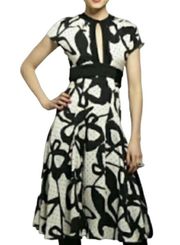 Diane von Furstenberg Silk Wool Midi Dress Abstract PolkaDot Print Black Ivory 4