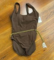 Signature Solids Logo Chain One Piece Swimsuit