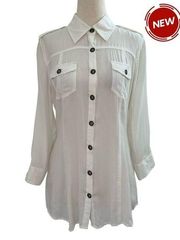 Spense White Roll Tab Sleeve Button up Shirt Size S NWT 41-12