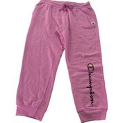 Champion Pants Women X Large Pink Logo Powerblend Tie Comfy Joggers Cotton Blend