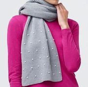 Factory Gray Pearl Embellished Ribbed Knit Scarf
