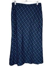 Sag Harbor Skirt Womens 14 Blue Plaid Midi A-Line Career Office Preppy Academia