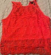 Bright coral lacy sleeveless top