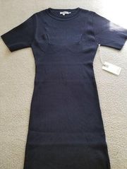 GOOD AMERICAN Short Sleeve Plaited Rib Mini Dress Midnight Navy Size 3/L