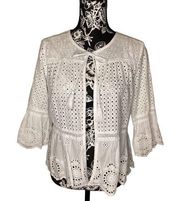 Westport Women's Dressbarn Eyelet Open Front Cardigan Jacket White Size Small