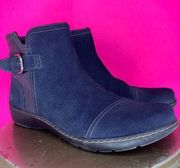 Clarks Cora Marigold Blue Suede Side Buckle Ankle Boot Size 10