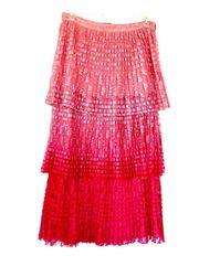 Anthropologie  NWT Brighton Tiered Midi Skirt Ombre Lace Pink Tiered 8