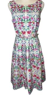 Floral Sleeveless Fit & Flare Belted Midi Dress Tea Length, size 6