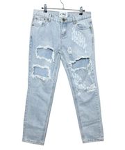 ONE Teaspoon Awesome Baggies Diamonde Boyfriend Light Wash Distressed Denim 27