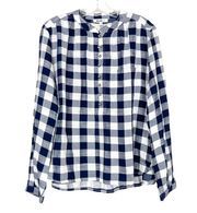 William Rast Navy White Plaid Popover Blouse Sz L