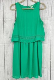 Decree LARGE Womens Green Eyelet Sleeveless Blouson Mini Dress