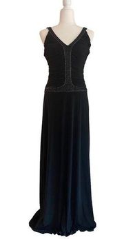 Laundry by Shelli Segal Black Ruched Beaded Women Size 4 Formal Maxi Dress Gown