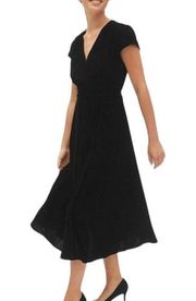 GAP Womens Black Velvet Puff Sleeve Wrap Midi Dress 4 A Line Holiday Party