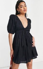 Puff Sleeve Black Mini Dress XS