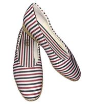 Beacon brand red white and navy blue or black striped comfy shoes