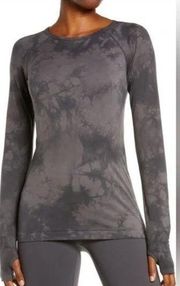 Black Gray Wick It Tie Dye Seamless Long-sleeve Athletic Workout Top L