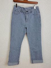 Diane Gilman Womens Jeans Size 8 Blue Denim Striped Cuffed Baggy