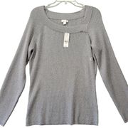 NY&C Women Sweater Size L Gray Glittery Silver Preppy Long Sleeve Metallic Knit