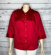 Apt. 9 Woman NWT Size 2X Red Chili Cotton Blend Structured Button Down Shirt Top