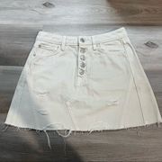 We The Free  People White Denim Distressed Mini Skirt Raw Hem Button Fly size 26