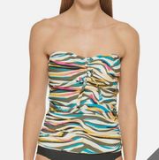 DKNY Women's Printed Bandeau Bow Tankini Top Swimsuit Green Size Small NWT