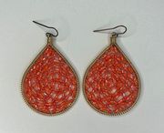 Boho Chic Gold Teardrop Earrings with Vibrant Orange Beads