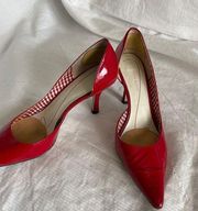 red pointy toe patent leather heels