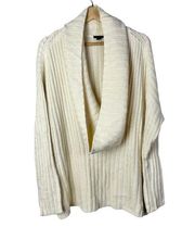 Ann Taylor Cream Cowl Neck Ribbed Long Sleeve Knit Sweater M