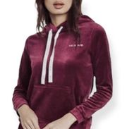 Hale Bob velour Hoodie pullover, burgundy women's XL kangaroo pockets