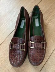 Vintage Bill Blass Brown Leather Loafers with Brass Buckle Size 8