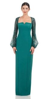 JS COLLECTIONS Kim Sequin Long Sleeve Column Gown in Teal Size US 6