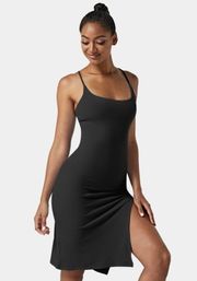 Halara Everyday Split Strap Bodycon Midi Chill Ribbed Dress in Black Size S NWT