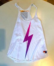 Avaitor Nation - White tank top with Pink and purple lighting bolt