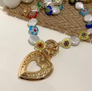 Y2K Aesthetic Heart Pendant Pearl Beaded Gold Necklace