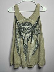 Be Vocal Womens Boho Cow Skull Embellished Glitter Tank Top Size Small