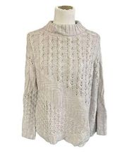 Soft Surroundings NWT Sweater Open Cable Knit Flare Sleeve Mock Neck sz L