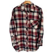 Staccato Shirt Flannel Womens Medium Red Blue Button Up Plaid Pocketed Winter