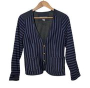 Marc By Marc Jacobs Blue Black Stripes Gold Tone Button Blazer Medium