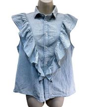 POLO Ralph Lauren Purple Label Women's Chambray Sleeveless Top Ruffle