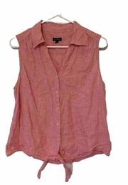 Talbots Women Crop Top  Pink Linen Buttondown Tank Top Front Tie Size Medium