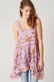 Free People Intimately  Trapeze Tunic Tank Top Lilac Combo Purple Floral Size XS