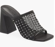 Open Edit Sienna Black Mesh Jewel Embellished Block Heel Sandal