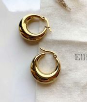 18k Gold Oblong Hoop Statement Round Earrings