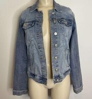 Nicole Miller New York Denim Jean Jacket SMALL Blue MEd Wash Button Front Cotton