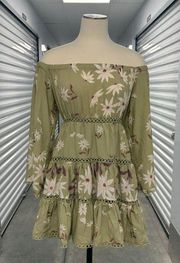 Jaase Green Off Shoulder Floral Boho Dress