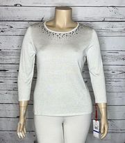 Ruby Rd. NWT Size XL Winter White - Metallic Silver Embellished Sweater Top