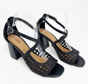 & Other Stories Women's Black Woven Sandals with Block Heel Ankle Strap size 8