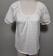 LC Lauren Conrad white embroidered puff sleeve knit tee size xs