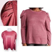 CeCe Puff Sleeve Knit Sweater Top Metallic Napa Wine Pink Plus 1X